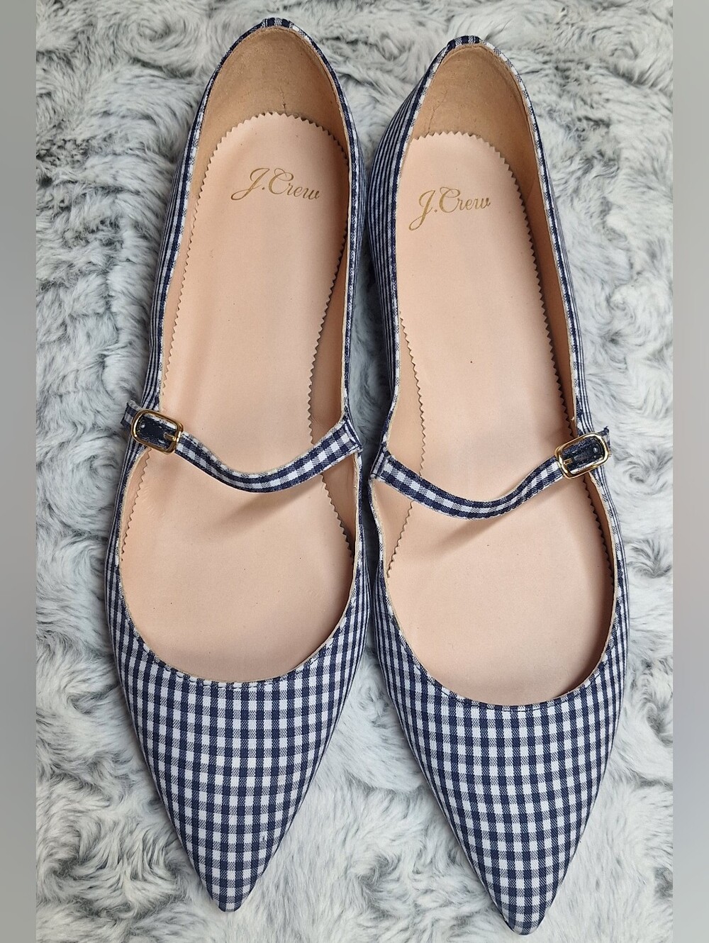 NWOT J.Crew Pointed-Toe Mary Jane Flats in Navy Gingham – Size 11 - Picture 3 of 7